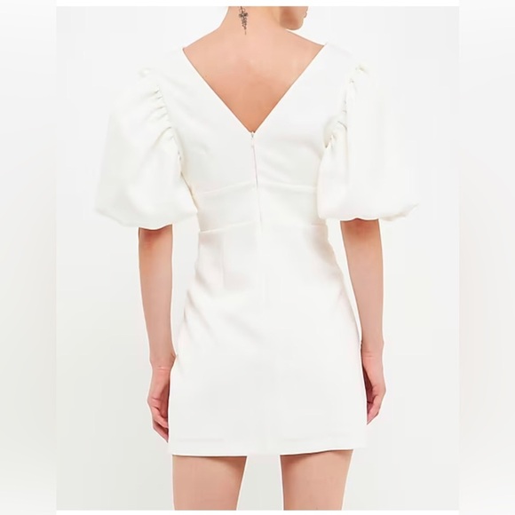 Endless Rose Puff Sleeve white Cut Out v-neck Mini Dress size large new - Picture 2 of 12
